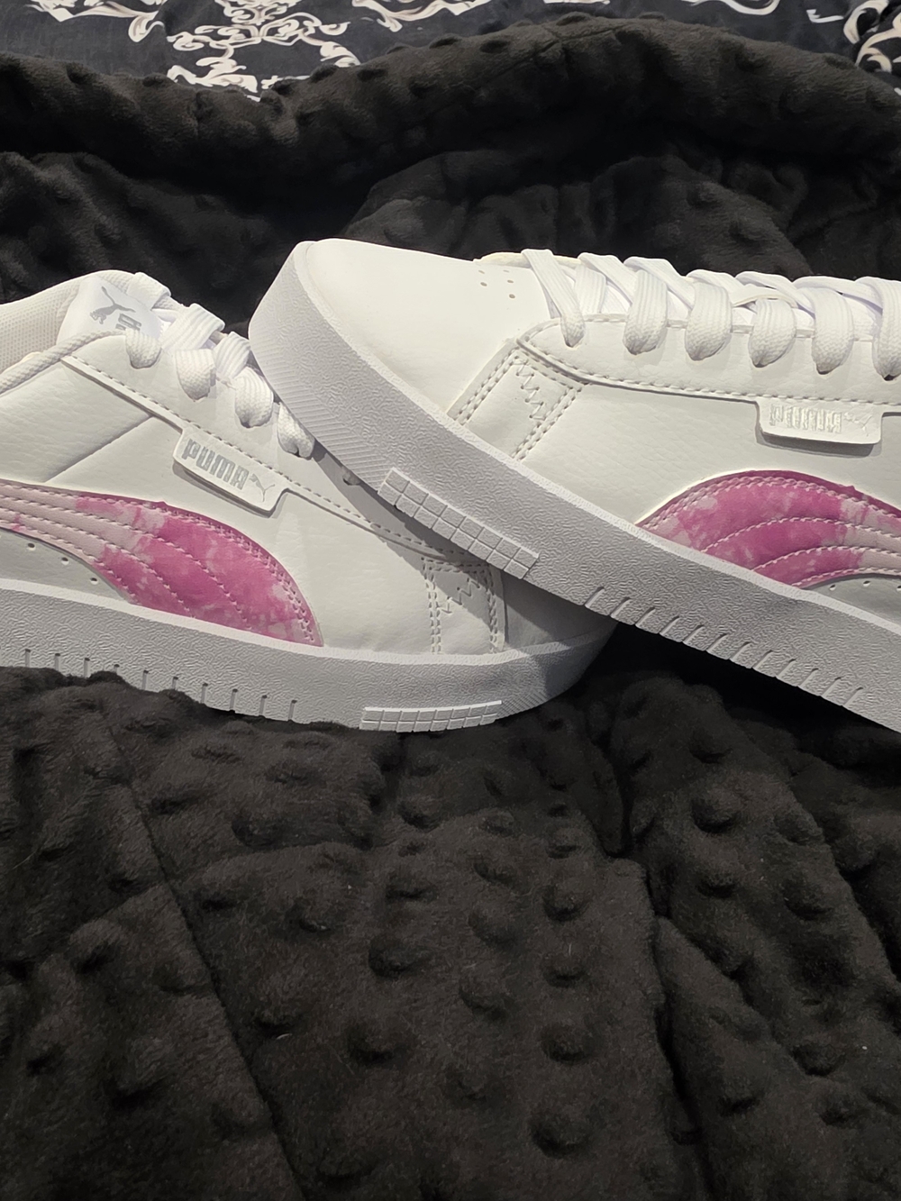 PUMA White Leather Sneakers with Pink Accent